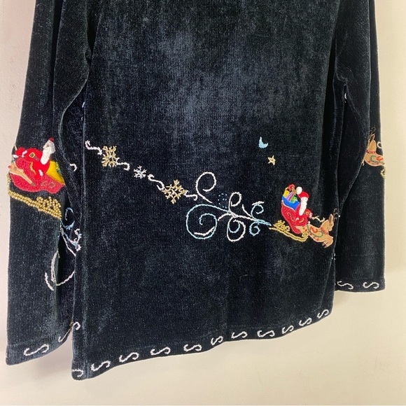 Berek Black Vintage Appliquéd Beaded Christmas Holiday Sweater Cardigan SZ S - Picture 7 of 12
